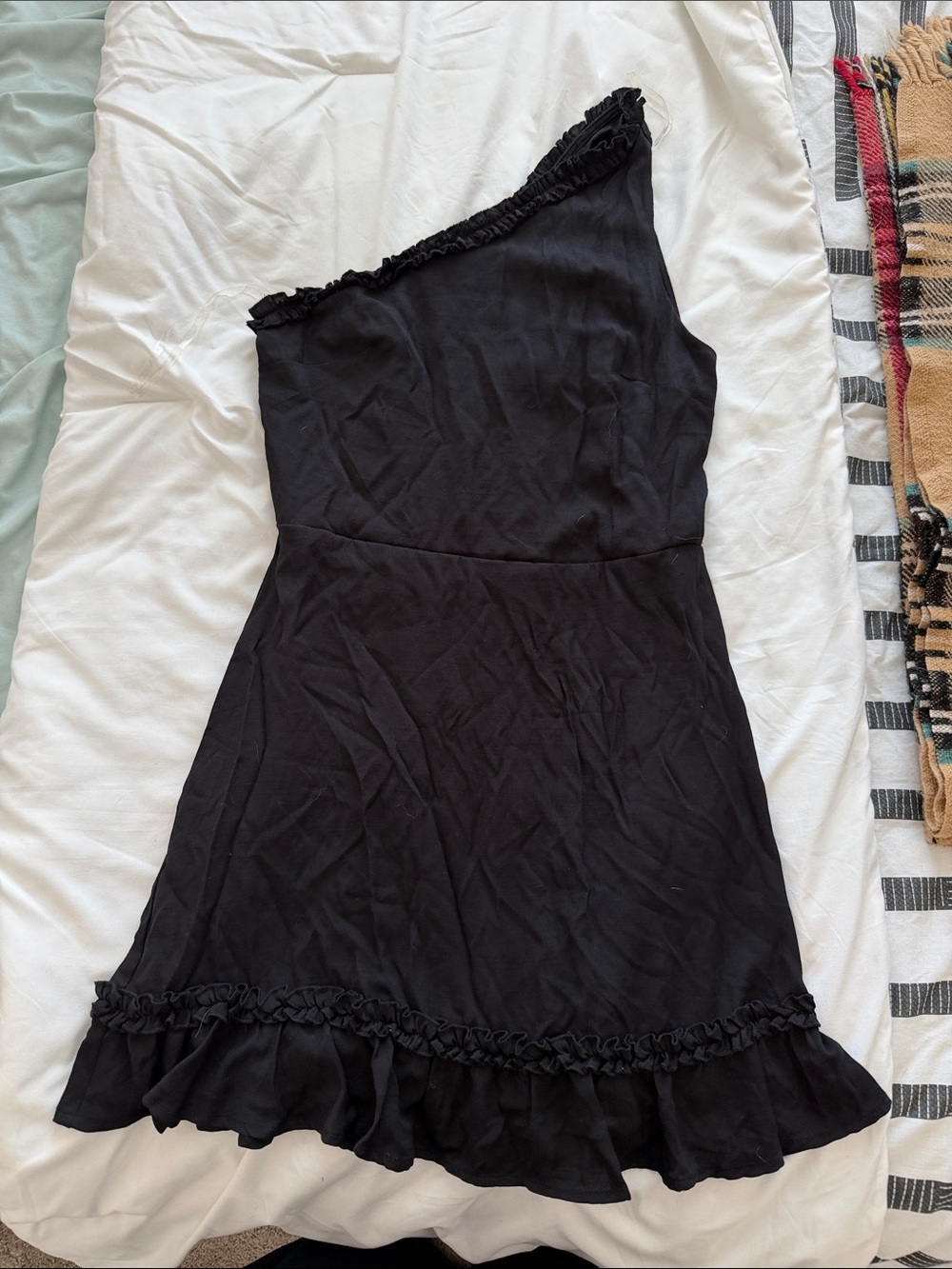 Trixxi Black One-Shoulder Ruffle-Hem Dress